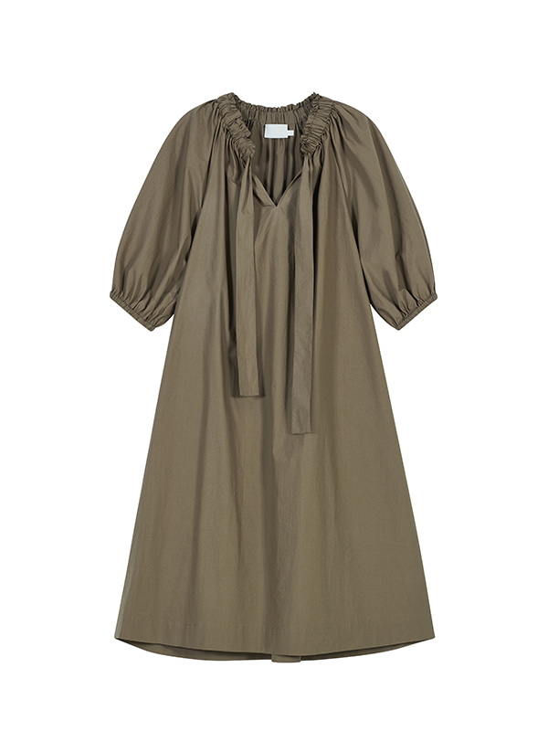 V-NECK TIED ONEPIECE_BROWN