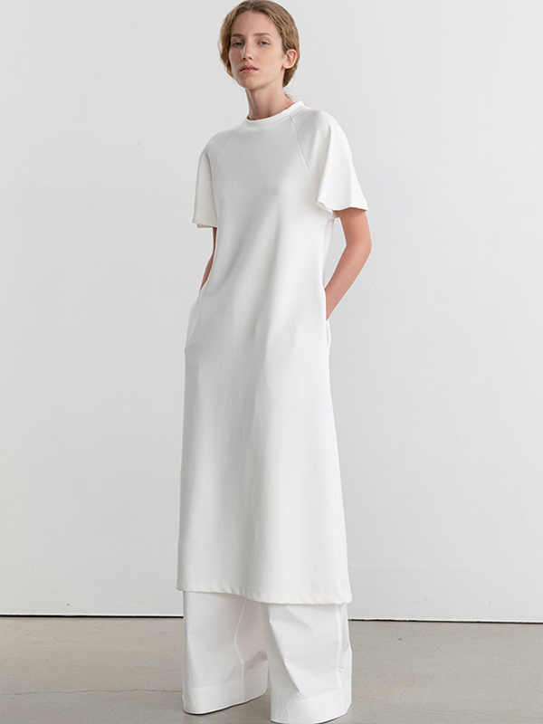 RAGLAN SWEAT DRESS_WHITE