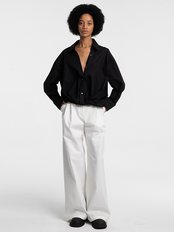 COTTON TWO TUCKED WIDE PANTS_WHITE