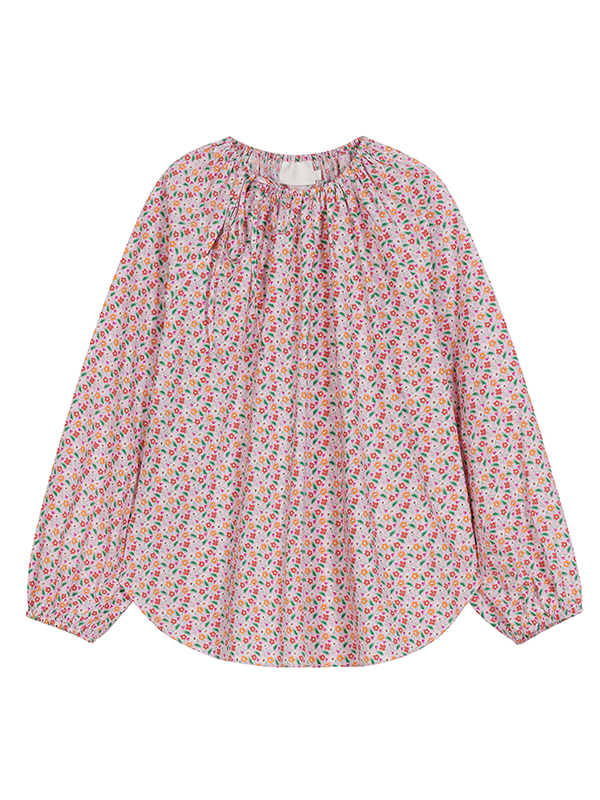 SIDE TIE NECK BLOUSE_PINK PRINT